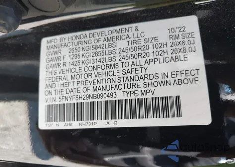 2022 Honda Pilot Awd Special Edition из США, поврежденный, VIN 5FNYF6H29NB090493